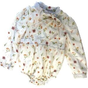 Boutique Long Sleeve Toddler Girls 2-3T Body Suit Romper Cream Floral CHECK SIZE